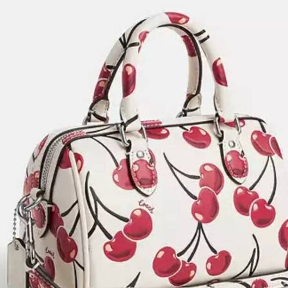 New Coach MINI White and Red Satchel/Crossbody Bag with Cherry Print - Picture 2 of 9